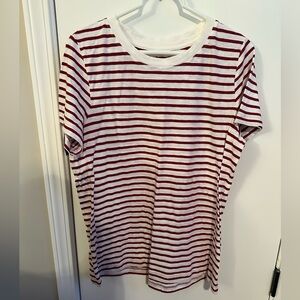 LOFT Burgundy and White Striped Tee SZ L